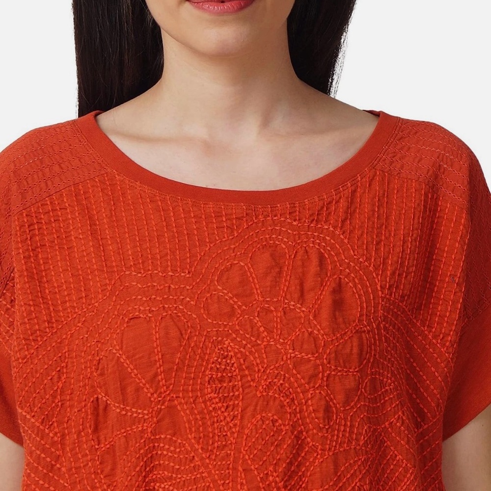 Anthropologie Rust Embroidered Top